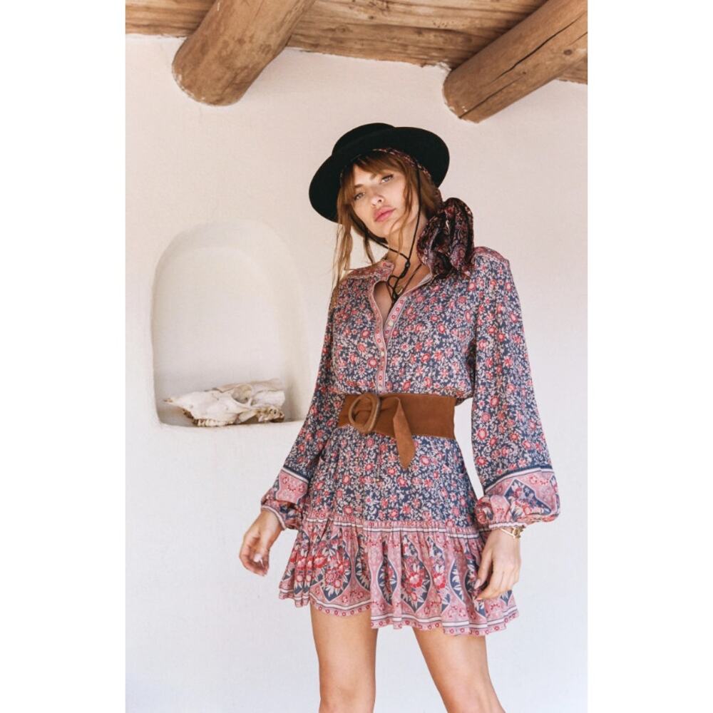 NWT Spell & The Gypsy Jasmine Playdress Navy Floral Dress Size Large